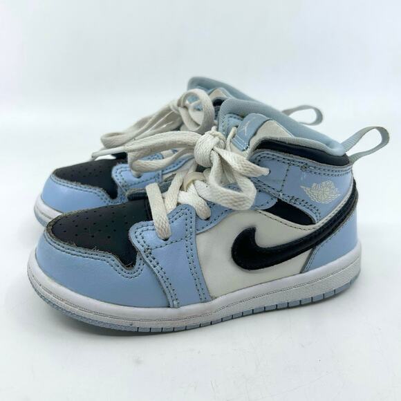 Nike Air Jordan 1 Toddler Sneaker 8C Mid Ice Blue Black Sail 644507-401 Kid Shoe - Picture 4 of 6